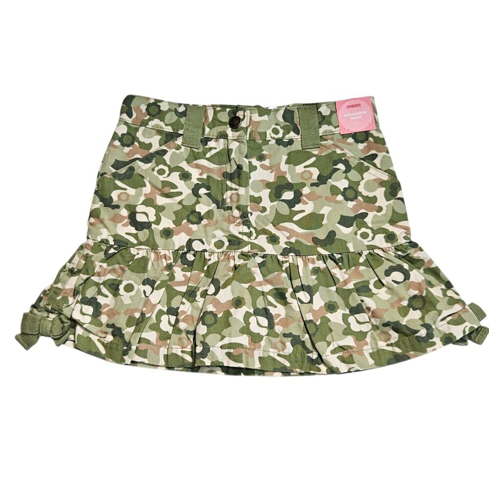 Gymboree Skort Size 5 Green Floral Camo Adjustable Waist Ruffle Y2K NWT